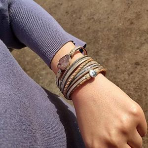 Leather Wrap Bracelet for Women - Handmade Clasp Bangle Bracelet